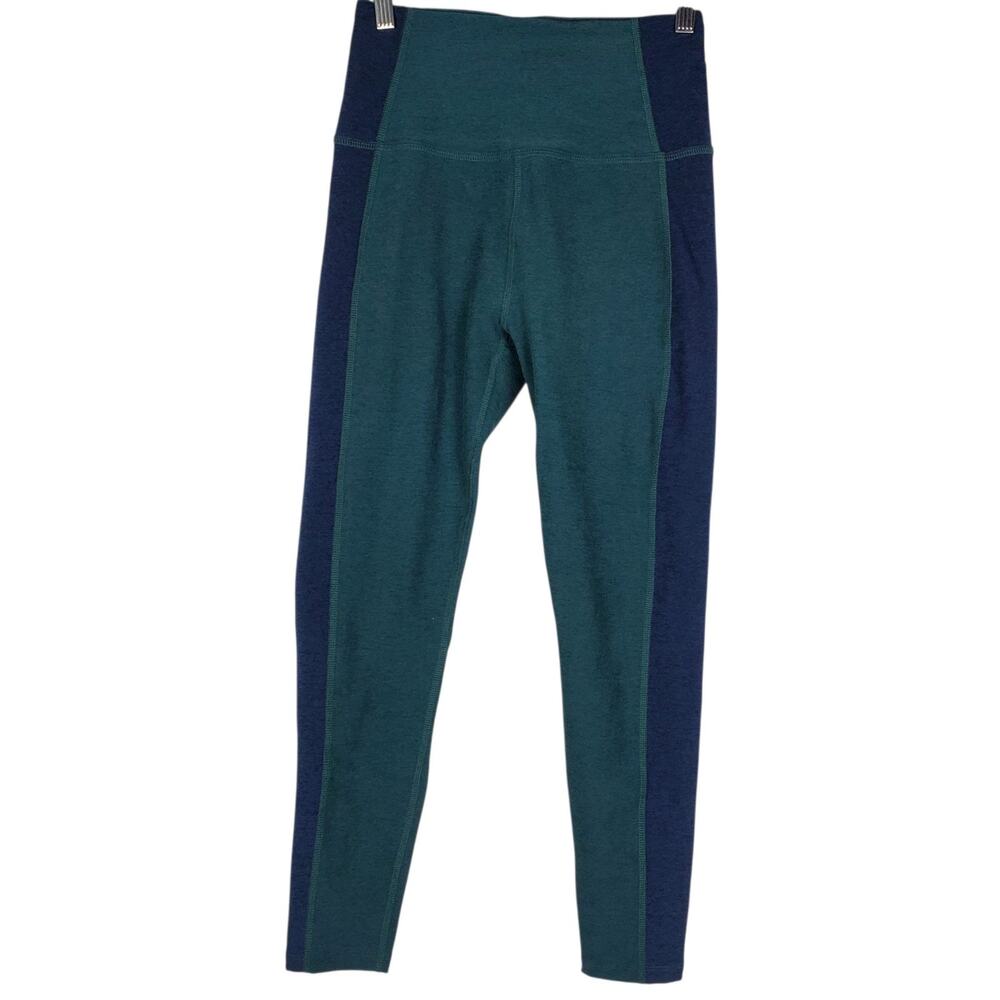 Beyond Yoga Space Dye Leggings Sz L Green Blue Side Stripe High Waist Ankle 24.5